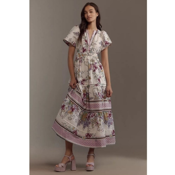 Anthropologie Somerset Floral Maxi Dress in Cream and Pink - Picture 3 of 5